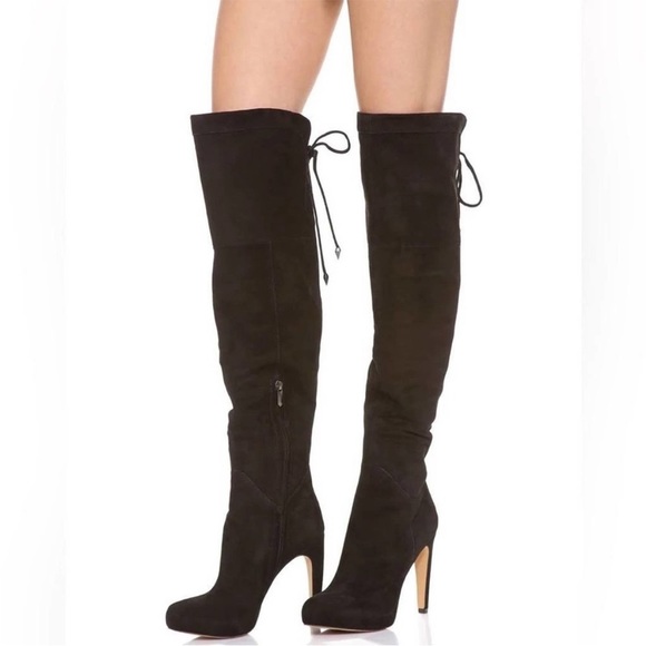 Sam Edelman Kayla Black Suede Over The Knee Heeled Boots - 5 - Picture 2 of 16